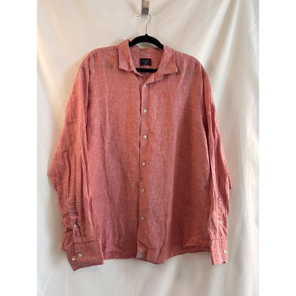 UNTUCKit Mens XXL 100% Linen Long Sleeve Button Down Shirt Red Casual Vacation - Picture 3 of 13